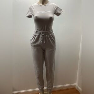 PrettyLittleThing Light Gray Women's Joggers & Bodysuit Preloved